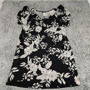 MSK 2543658 Women 2X Black Floral Knee‎ Length Cold Shoulder Stretch Dress